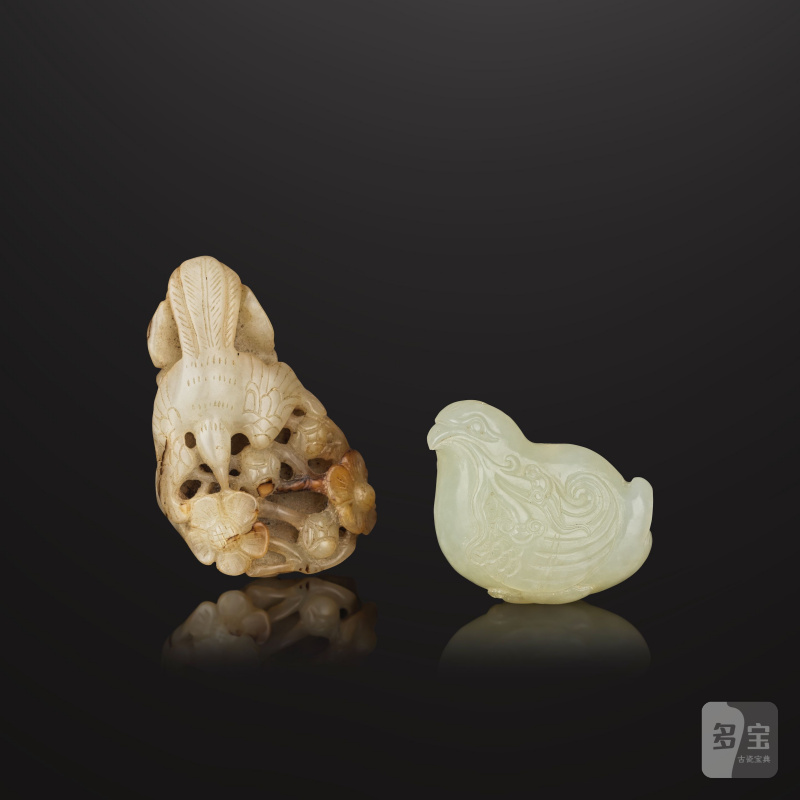 元或更晚 玉鏤雕花鳥紋珮 及 清 玉鳥銜靈芝珮 | DEUX GROUPES EN JADE SCULPTÉ - 图12
